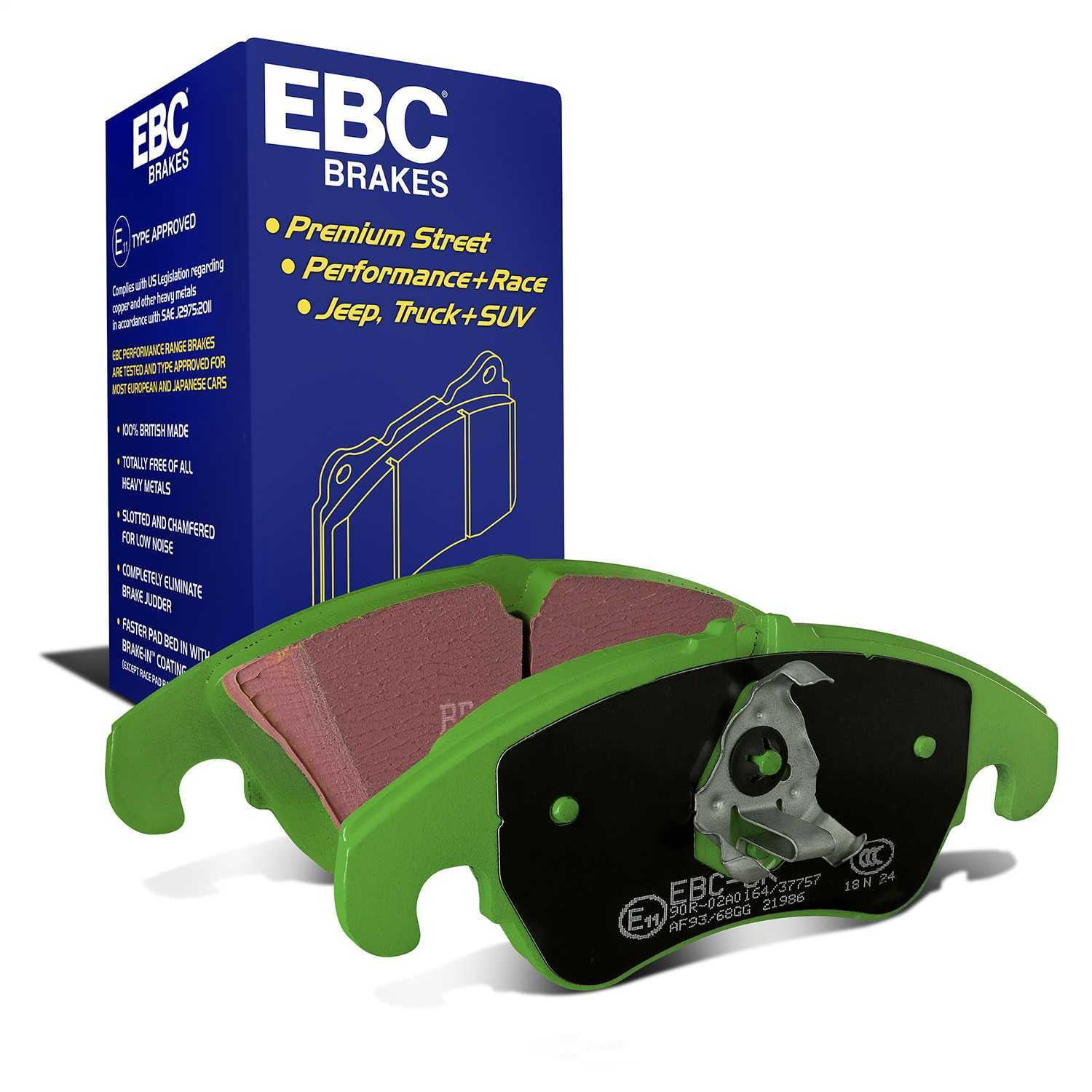 EBC Brakes DP21986 Greenstuff 2000 Series Sport Brake Pads, FMSI Pad No. D1322 Vented 345mm Dia