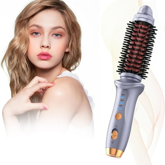 EBCUE 3-in-1 Curling Iron Brush for Curling Straightening Normal Brush,30s Fast Heating 3 Temperature Set,Control Safetys,LED Digital Display,4000mAh,Type-C Charging,Negative Ions Ceramic