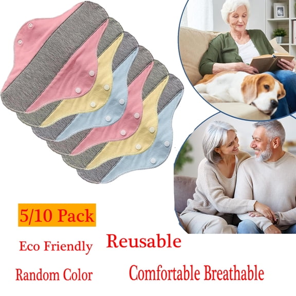 EBCUE 5/10 Pcs Eco Friendly Washable Sanitary Pads Sturdy Button Closure Reusable Menstrual Liners Comfortable Breathable Feminine Care for Sensitive Skin Random Color