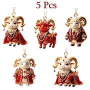 EBCUE 5 Pcs Sheep Christmas Ornament Glitter Hanging Xmas Tree Ornament Decoration Christmas Keepsake Gifts and Cute Home Decor for Animal Lovers Friends Lamb Fans 2D Acrylic