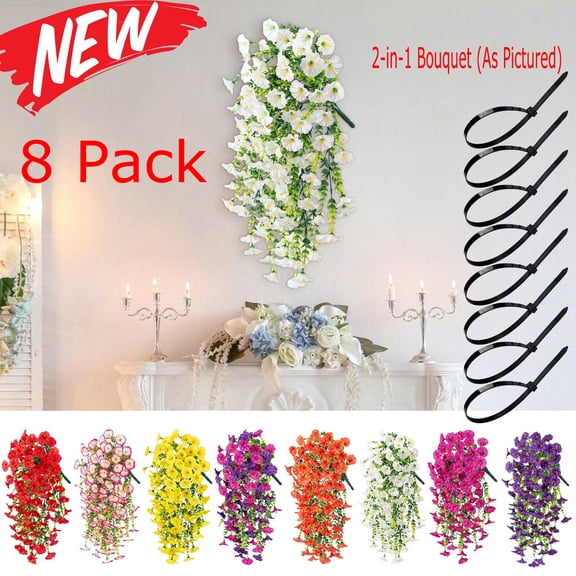 EBCUE 8 Pack Artificial Fake Hanging Flowers Plants Violet Flower for Outdoors Faux Silk Spring Summer Flower for Garden Porch Patio Balcony Yard Wedding Decor