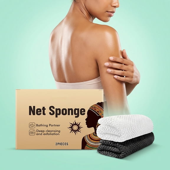EBCUE Authentic African Net Sponge (2PCS) - Exfoliating Bath Tool, Face/Body Exfoliator, Travel Compact, Long-Lasting & Hypoallergenic(Black,White)
