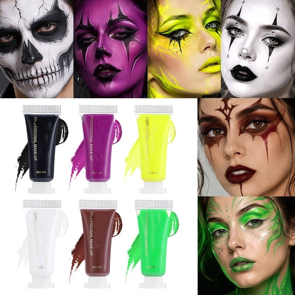 EBCUE Body Paint Set 5ml Neon Glow in the Dark Paint Face Paint Under Blacklight Reactive Fluorescent Paint Non-Toxic