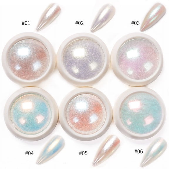 EBCUE Chrome Nail Powder - 6 Colors Pearl Chrome for Nails, Mirror Effect Metallic Rubbing Pigment Dust Glazed Donut Nail Art Pearlescent Glitter Manicure Decor