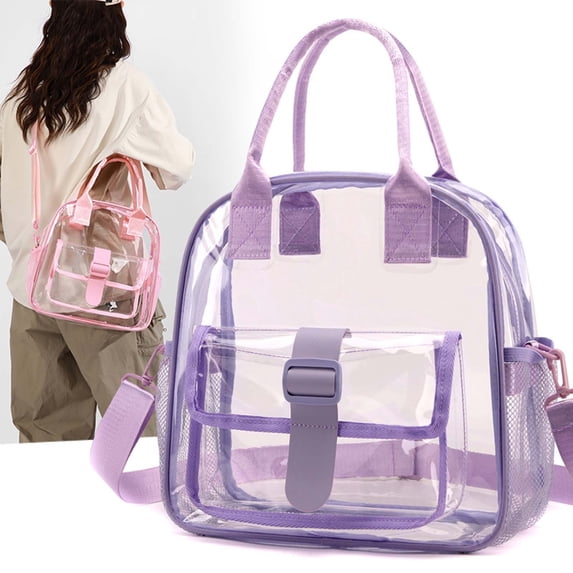 EBCUE Clear Bag for Stadium Events Large Capacity Transparent Backpack for Women Concert Festivals Sport Event Work Crossbody Bag Fashionable and Versatile Purple