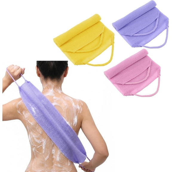 EBCUE Extended Exfoliating Back Scrubber with Handles Nylon Cleaning Exfoliator Washcloth for Body, Stretchable Pull Strap Soft Quick-Drying Rough Scrub Towel
