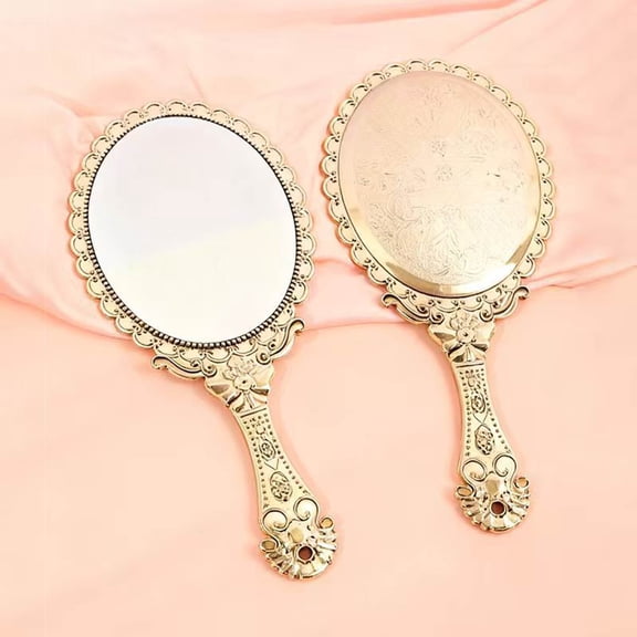 EBCUE Handheld Mirror Hand Held Mirror with Handle Small Travel Packet Compact Mirrors Vintage Decorative Makeup Cosmetic Purse Mirrors for Girls Women Gold