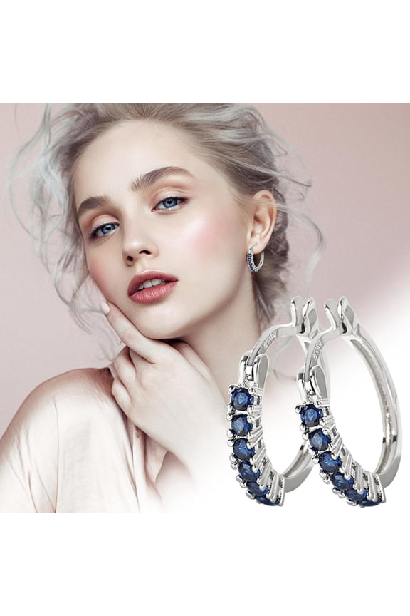 Lab-Grown Diamond Round Hoop Earrings for Women Hypoallergenic Fine Jewelry | Hinged Closure Sky Blue