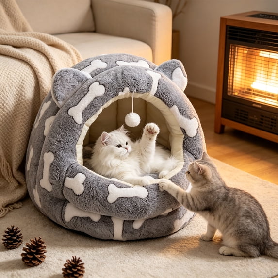 EBCUE Multi‑Size Enclosed Pet Cave Bed, Thick Warm All‑Season Cozy Hut, Calming Private Rest Nest for Kittens & Small Dogs Indoor Household Decor Halloween Christmas Pet Supplies