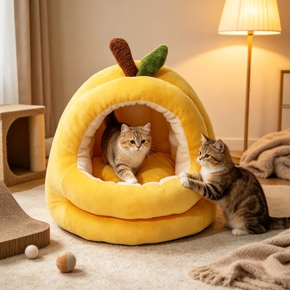EBCUE Multi‑Size Enclosed Pet Cave Bed, Thick Warm All‑Season Cozy Hut, Calming Private Rest Nest for Kittens & Small Dogs Indoor Household Decor Halloween Christmas Pet Supplies