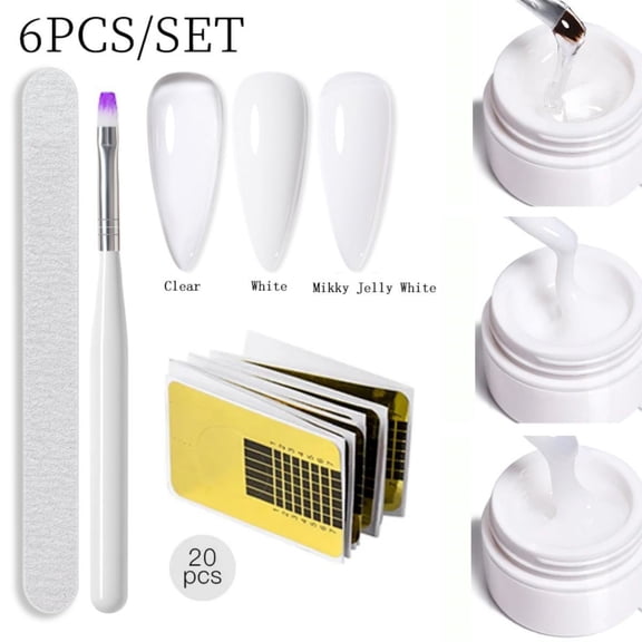 EBCUE Multifunctional Nail Extension Gel Kit 3 Color Builder Base Sculpting Gel with Nail File Phototherapy Brush 20Pcs Nail Shaping Paper Forms for DIY Home & Professional Salon Nail Sculpting Art