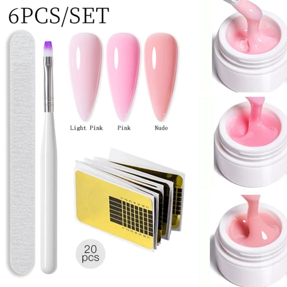 EBCUE Multifunctional Nail Extension Gel Kit 3 Color Builder Base Sculpting Gel with Nail File Phototherapy Brush 20Pcs Nail Shaping Paper Forms for DIY Home & Professional Salon Nail Sculpting Art