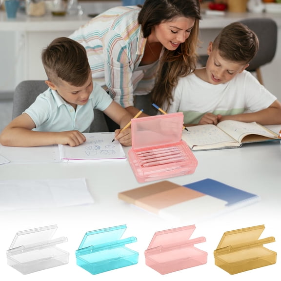EBCUE Plastic Pencil Box Large Capacity Pencil Boxes Clear Boxes with Snap-tight Lid Stackable Design and Stylish Office Supplies Storage Organizer Box Double Layer