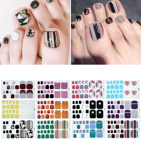EBCUE Press on Toenails with Designs Acrylic Fake Nails for Toe Artificial False Nails with Charms Glue on Toe Nails for Spring Summer Stick on Toenails for Women Girls
