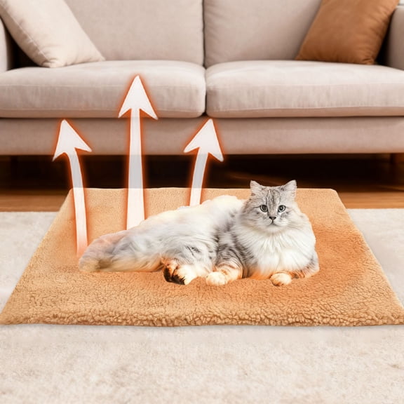 EBCUE Self-Warming Pet Pad for Cats and Dogs, Plush Polyester Warming Mat, No-Electricity Thermal Bed for Indoor and Feral Pets, Beige/Gray/Multicolor