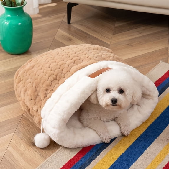 EBCUE Semi‑Enclosed Pet Sleeping Bag Bed, Removable Washable Warm Winter Cave, Deep‑Sleep Nest for Small‑Medium Cats Dogs Indoor Home All Season Winter Use Holiday Pet Supplies