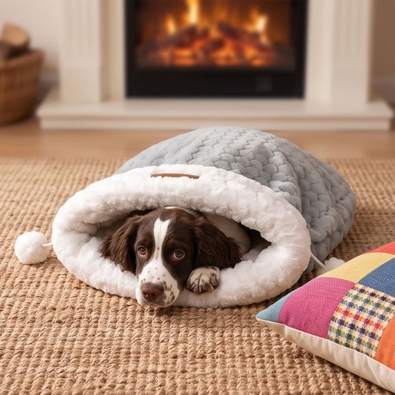 EBCUE Semi‑Enclosed Pet Sleeping Bag Bed, Removable Washable Warm Winter Cave, Deep‑Sleep Nest for Small‑Medium Cats Dogs Indoor Home All Season Winter Use Holiday Pet Supplies