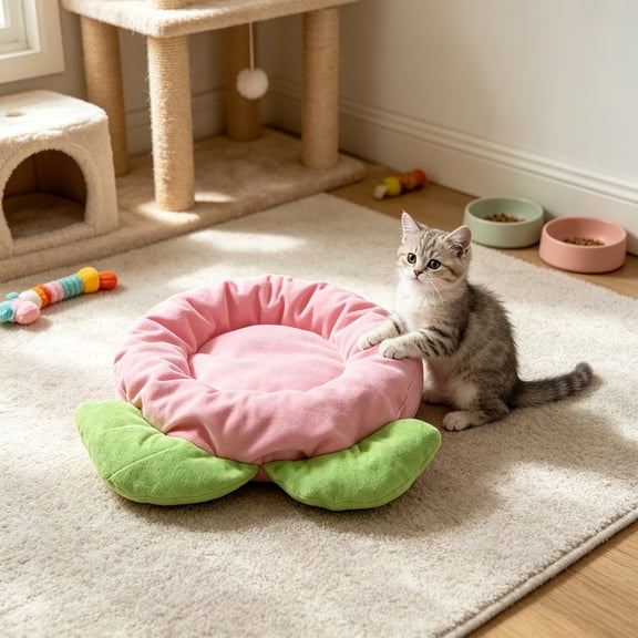 EBCUE Thick Warm Pet Sleeping Mat, Non‑Slip Base Machine Washable Soft Cushion, Wind‑Proof Bed Pad for Cats Small‑Medium Dogs Sofa Crate All‑Season Indoor Use Multi‑Size