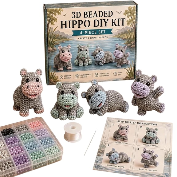 EBCUE Tiny 3D Beaded Animal DIY Kit, Easy DIY Beading Embroidery Kit with 4 Cute Designs 3D Bead Animal Making Kit for Beginners & Craft Enthusiasts with Instructions