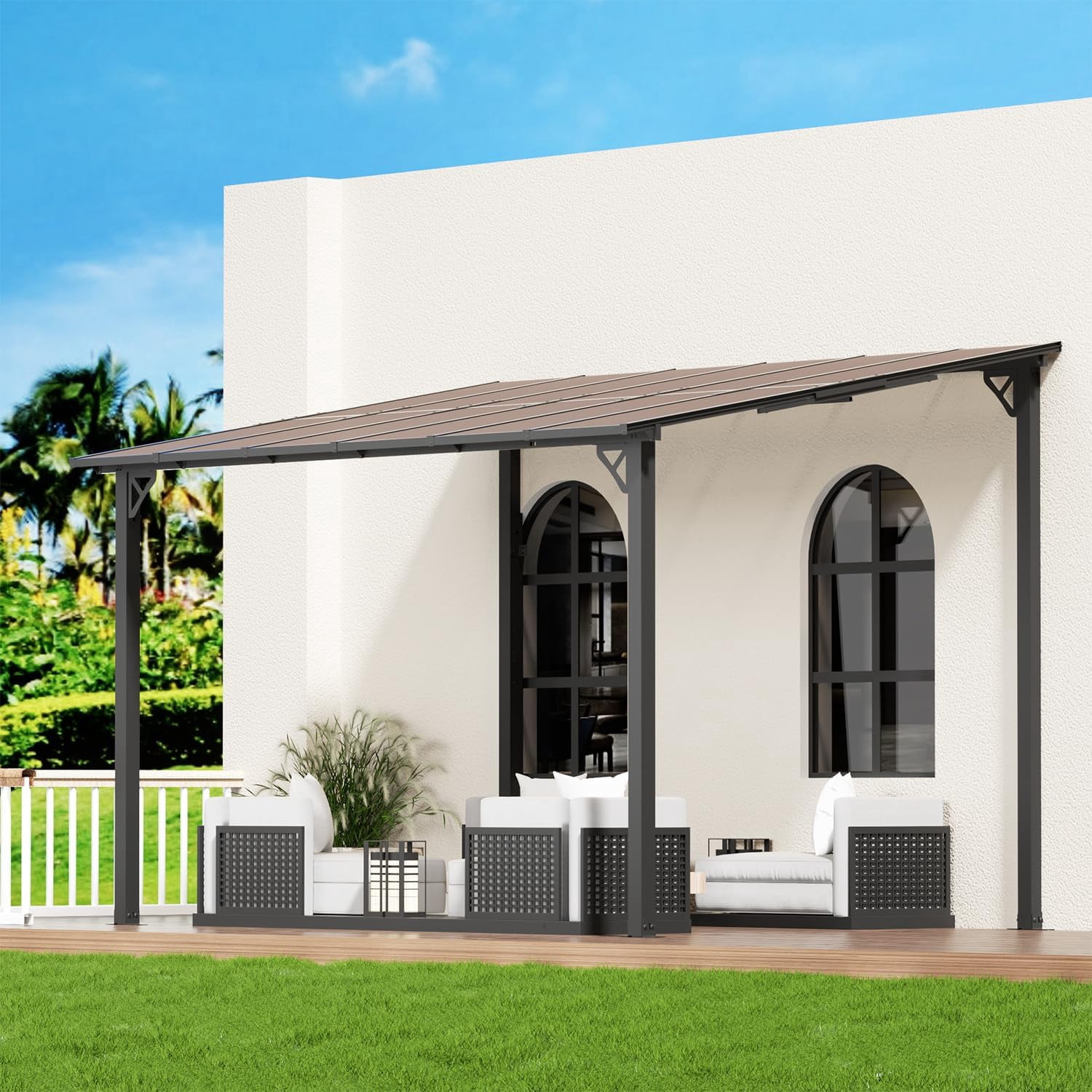 EBE 14' x 10' Gazebo, Lean to Gazebo with Sloped Roof, Large Wall ...