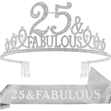 EBE EmmasByEmma 25th Birthday Sash & Tiara Set, Silver & White, Women's Birthday Accessories