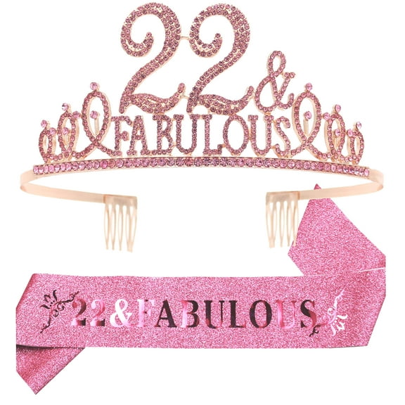 EBE EmmasbyEmma 22nd Birthday Set: Glitter Sash & Pink Rhinestone Tiara for Women