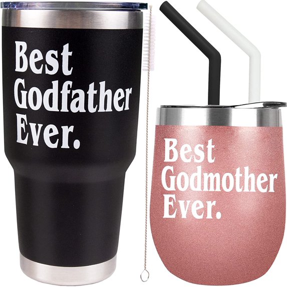 EBE EmmasbyEmma Godmother Gifts,Black/Rose Gold Cup for God Mom/Godfather