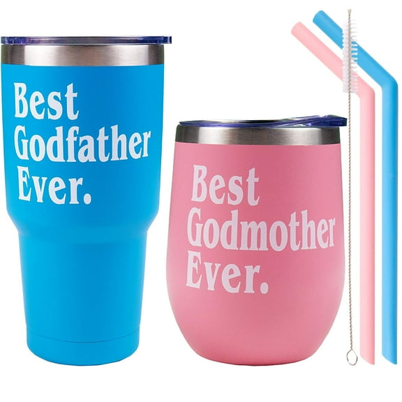 "EBE EmmasbyEmma Godmother Gifts - Pink & Light Blue Tumbler Set, Perfect Christmas & Birthday Gift for Godparents, From Godchild" (128 characters)