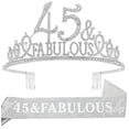 thumbnail image 1 of EBE EmmasbyEmma Silver 45th Birthday Crown, Sash, Tiaras & Decorations Set - Perfect Party Favors & Gifts for Women, 1 of 8