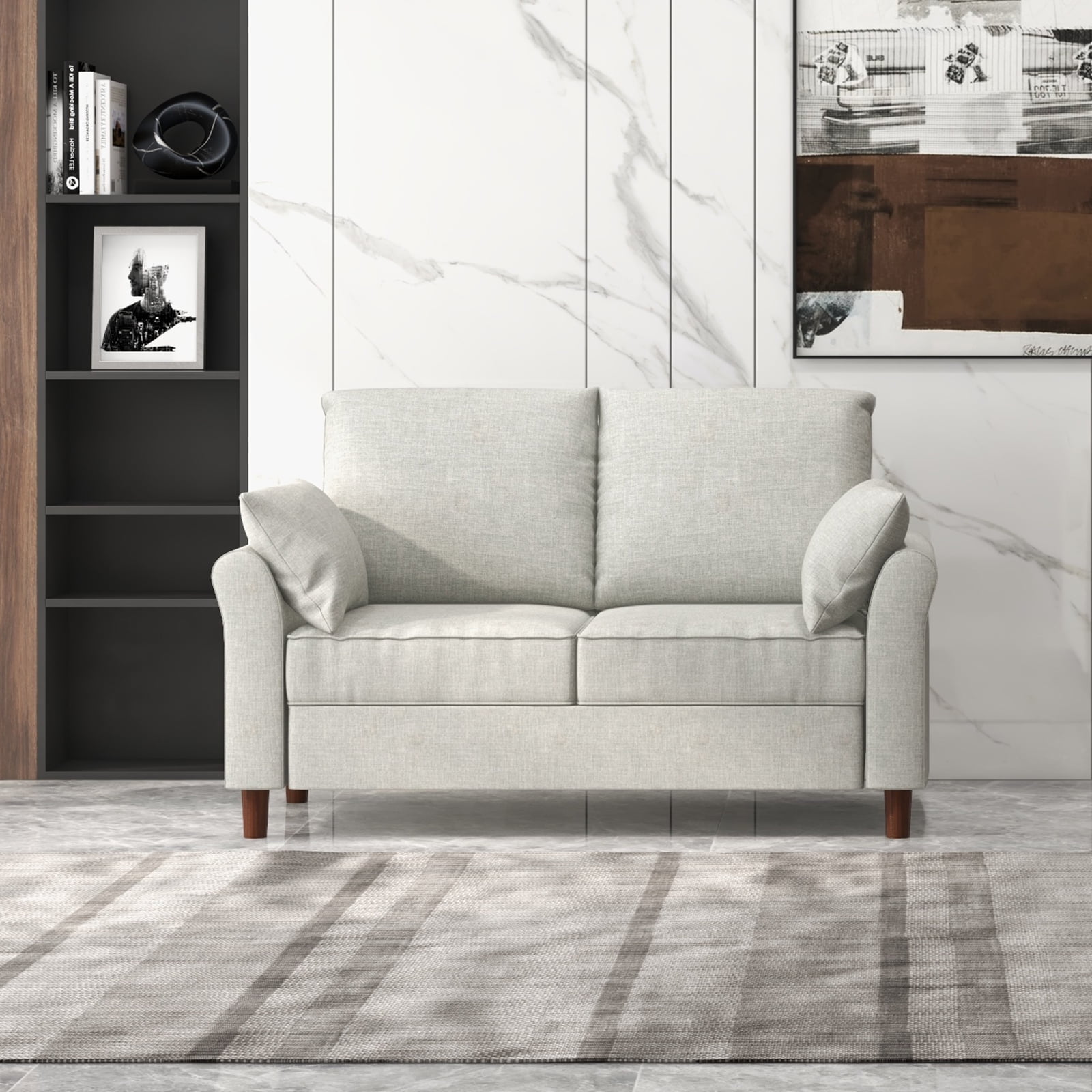 EBELLO Loveseat 2 Seater Sofa with Cushions, Light Gray Polyester