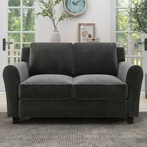 EBELLO Loveseat 2 Seater Sofa with Rolled Arms,Black Velvet