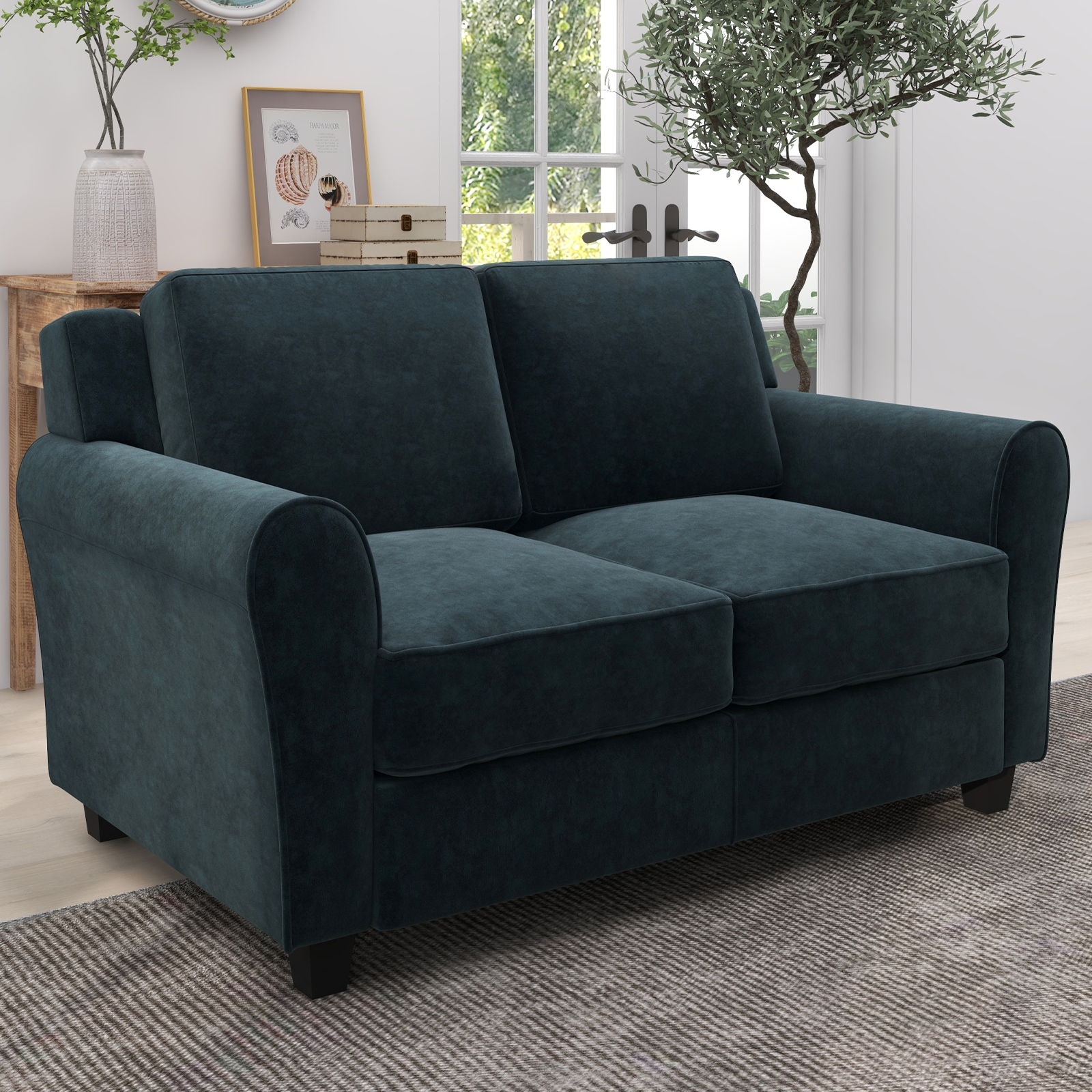 Dark green deals 2 seater sofa