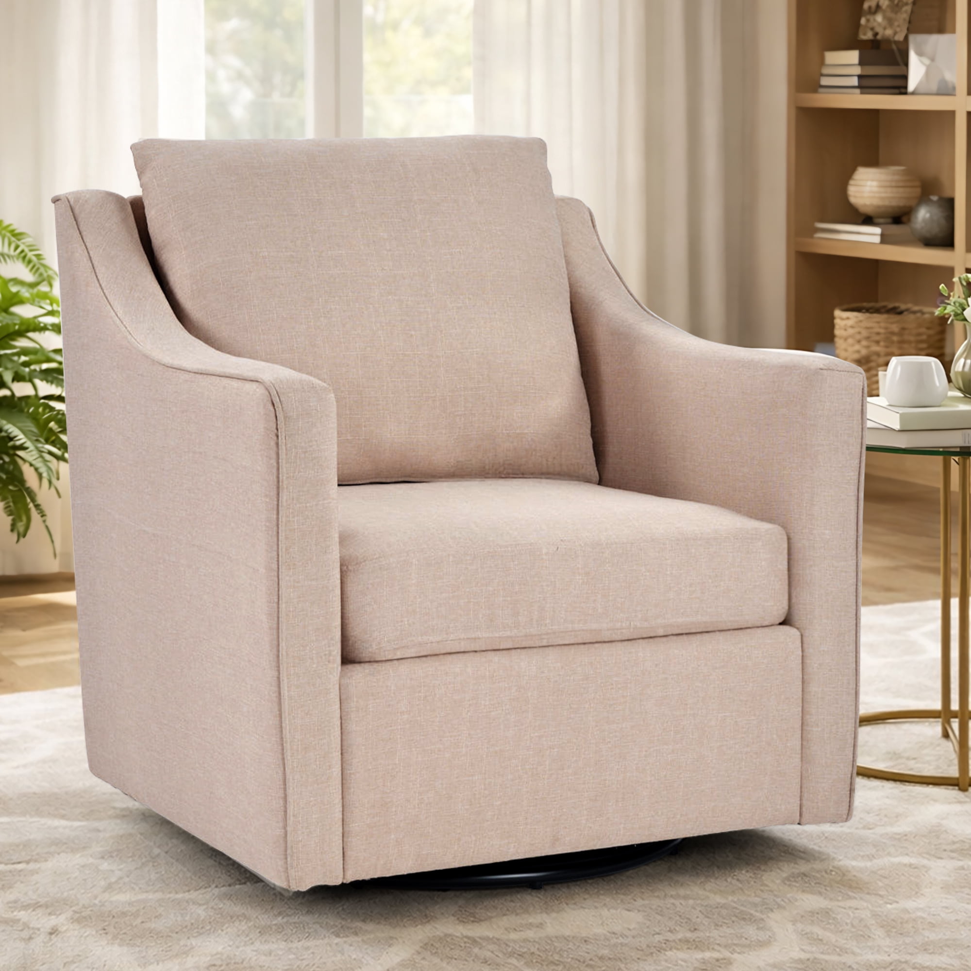 EBELLO Upholstered Accent Chair，Yarn-Dyed Fabric Swivel Chair, Modern Minimalist Armchair with Lumbar Pillow(Single Pack,Beige)