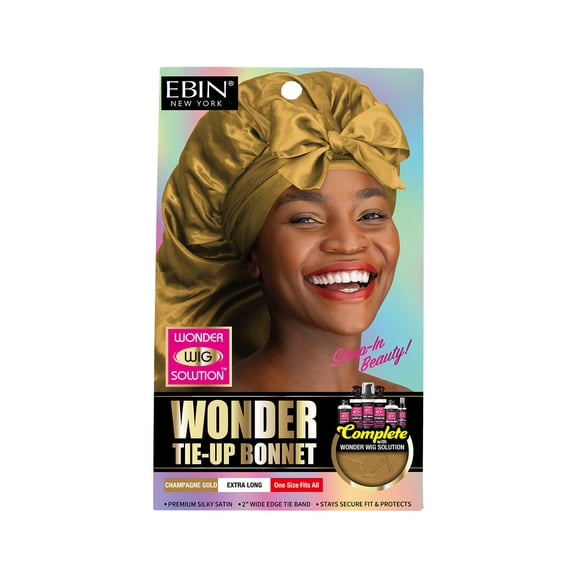 Ebin New York Wonder Wig Solution, Woner Tie-Up Bonnet, Champagne Gold, Extra Long, 1 count