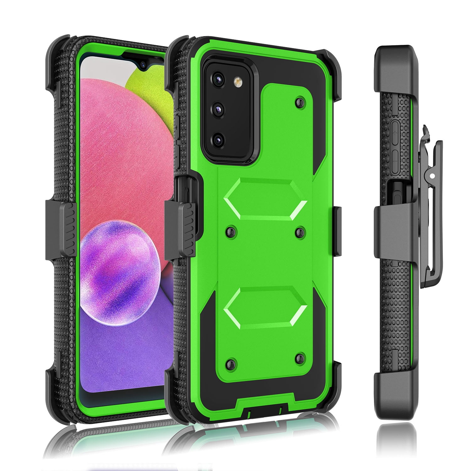 EBIZCITY Samsung A03 Full Body Armor Case with Screen Protector, Belt ...