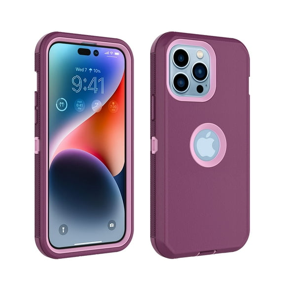 EBIZCITY Case for iPhone 14, 14 Pro, 14 Plus, 14 Pro Max, Case Cover for iPhone 14, 14 Pro, 14 Plus, 14 Pro Max, Shockproof Heavy Duty Hard Plastic & Rubber Rugged Bumper 3-in-1 Case Cover -Red