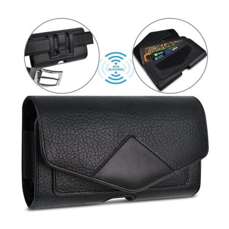 EBIZCITY Phone Holster for Galaxy A01 A11 A10E A21 A51 A71 A12 A03 A13 A32 A52 A42 S9 S10E S20 FE Note 8 9 10 20 Ultra, PU Leather Belt Clip Loops Pouch Phone RFID Blocking Card Holder Case -Black