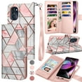 thumbnail image 1 of EBIZCITY for Motorola Moto G 5G 2022 Case, Wallet Detachable Magnetic Cover 9 Card Slots Holder with Wrist Strap Kickstand (Rose Gold Marble), 1 of 6