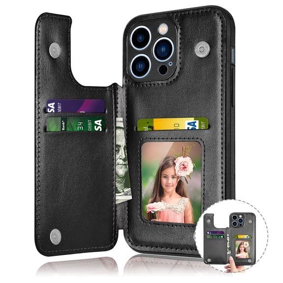 EBIZCITY for iPhone 14 Plus 2022 Wallet case, Flip Wallet Leather Magnetic Clasp Case with Credit Card Holder and Shockproof Function Kickstand Phone Cover- Black