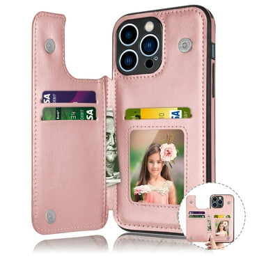EBIZCITY for iPhone 14 Plus 2022 Wallet case, Flip Wallet Leather Magnetic Clasp Case with Credit Card Holder and Shockproof Function Kickstand Phone Cover - Rose Gold