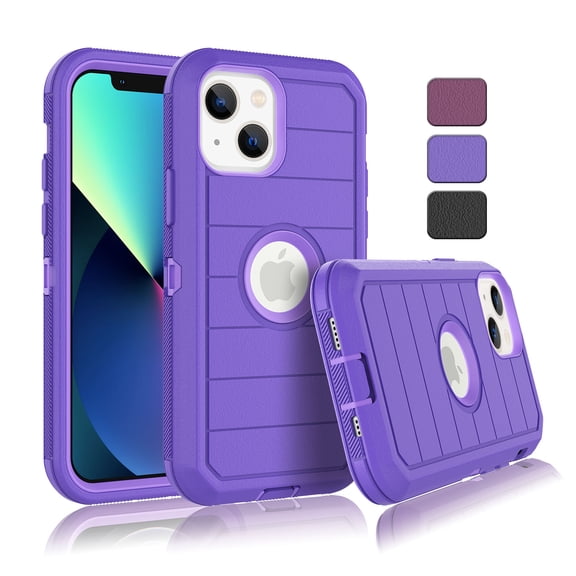 EBIZCITY iPhone13 / iPhone 13 Pro Max Case , Phone Case for Apple iPhone 13 6.1 inches, Shockproof Heavy Duty Armor Plastic & Rubber Rugged Bumper 3-in-1 Case Cover -Purple