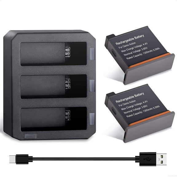 EBKK Battery Charger Kit Compatible with DJI OSMO ,2-Pack 1300mAh Replacement Battery and Intelligent 3-Channel USB Charger Kit for Dji OSMO Action Camera