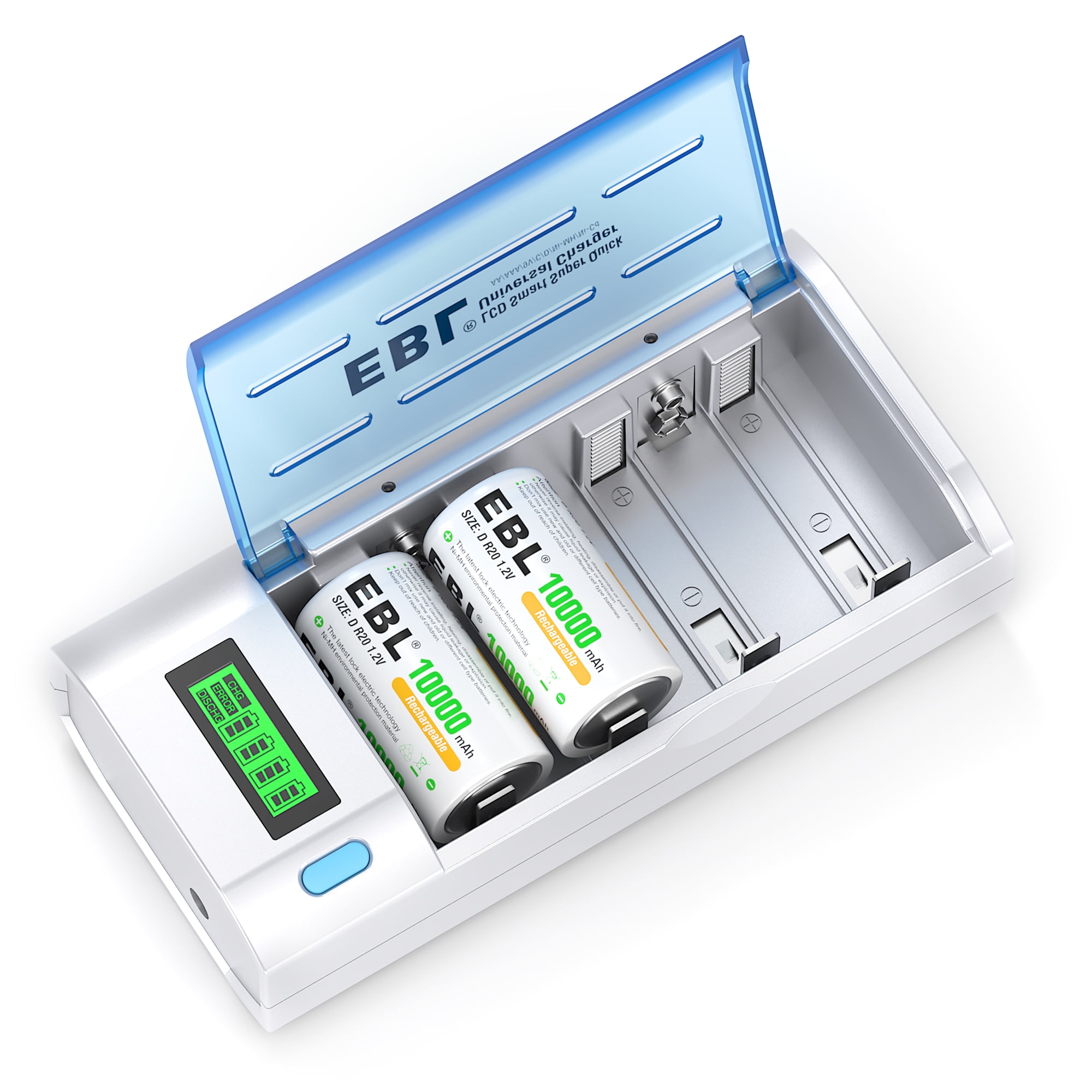 EBL 10000mAh Size D Rechargeable Batteries (2 Pack) + Battery Charger