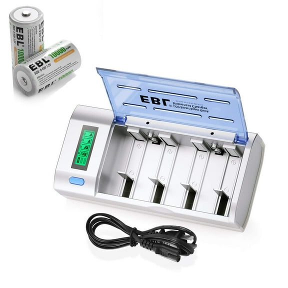 EBL 10000mAh Size D Rechargeable Batteries (2 Pack) with Battery Charger