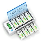 EBL 10000mAh Size D Rechargeable Batteries (8 Pack) + Battery Charger for 9V C D AA AAA Batteries