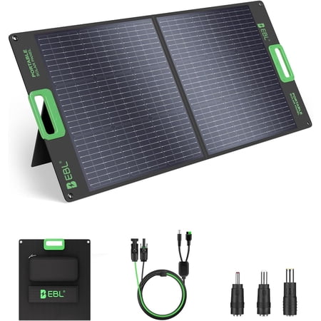 EBL 100W Portable Solar Panel, 18V Foldable Solar Charger for Power Station, Waterproof IP65 High-Efficiency Battery Charger for Outdoor Camping RV Trip Offgrid Living