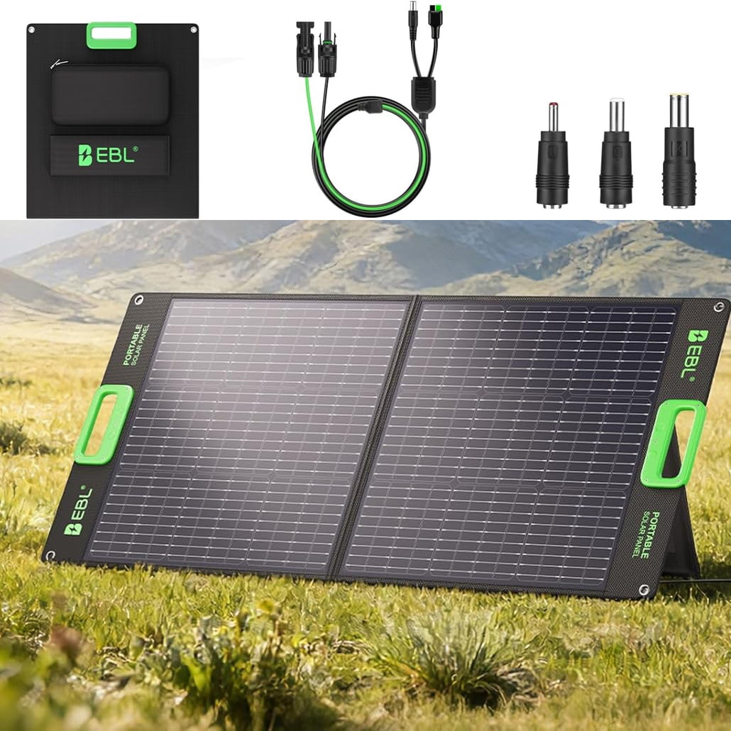 EBL 100W Portable Solar Panels for Power Station 240/300/500/1000/1500/2000 Waterproof Foldable Solar Charger for Outdoor Camping
