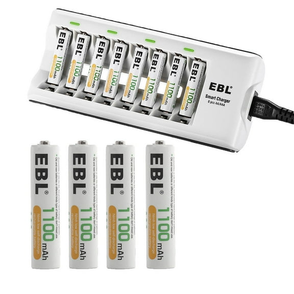 EBL 12-Pack 1100mAh 1.2V AAA Battery + Battery Charger for AA AAA Ni-MH Ni-CD Rechargeable Batteries