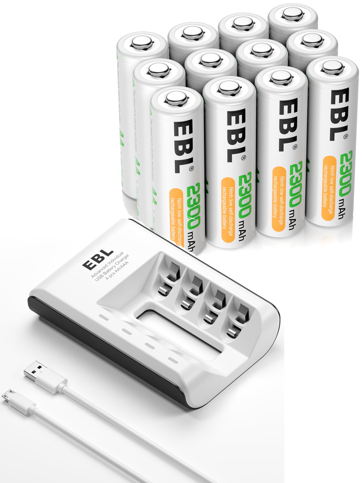 EBL Rechargeable AA Batteries, 12-Pack with Battery Charger