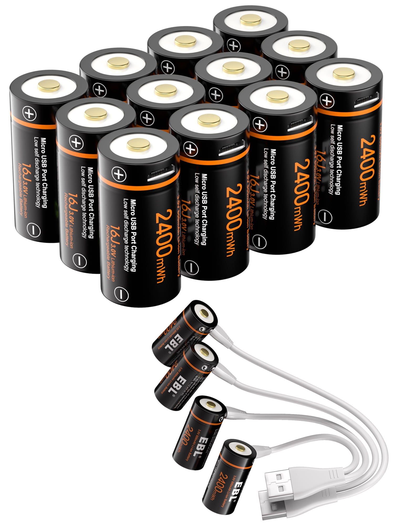EBL 3V 16340 CR123A Rechargeable Batteries (12 Pack) for Arlo Camera